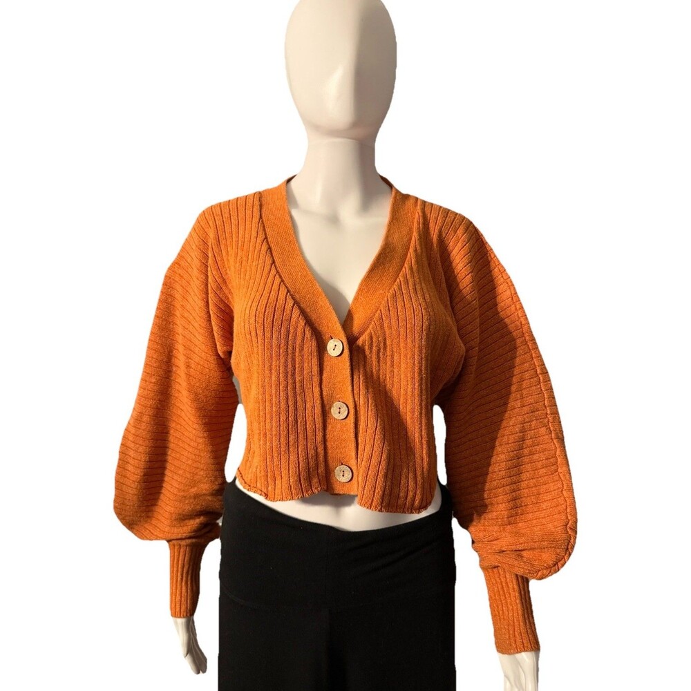 FP Beach Free People Cardigan Sweater Cropped Boho Dolman Balloon Sleeve SZ S